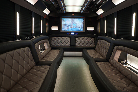 luxury bus interior with elegant seating